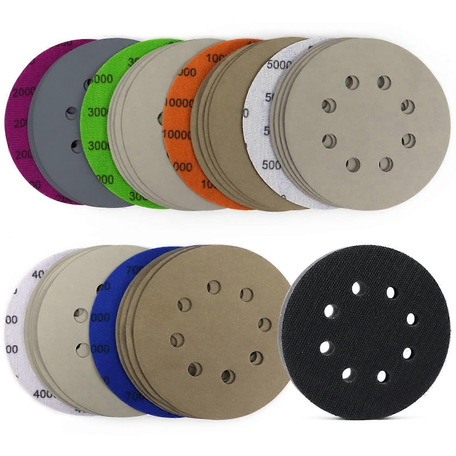 5 Inch Sanding Disc and Loop 8 Hole Silicon Carbide Sandpaper with Pad for Wet/Dry Sanding Grinder