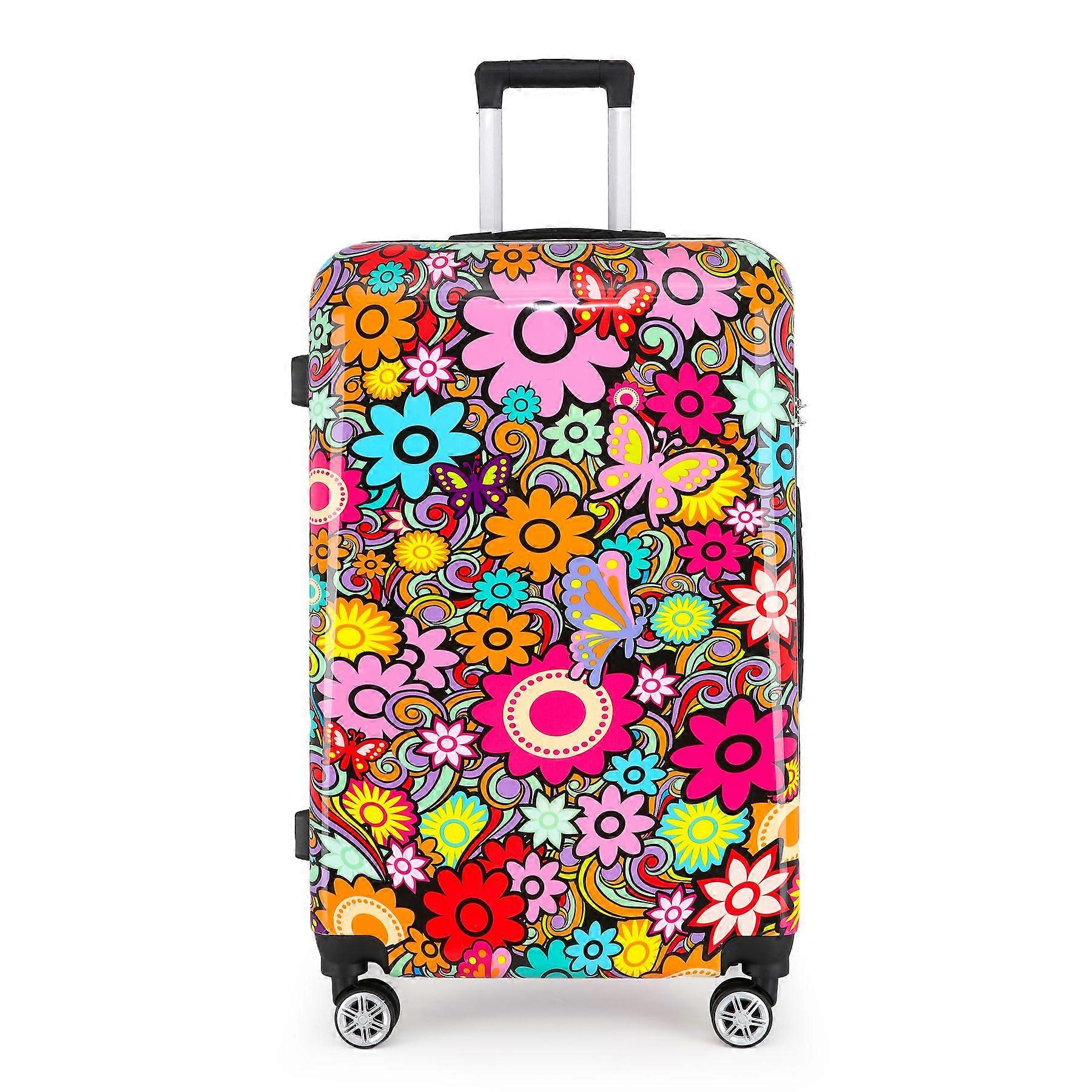 Infinity Leather Hartschalen-4-Rad-Kofferset Gepäck mit Blumendruck Leichte Reisetaschen für die Kabine Blume Large