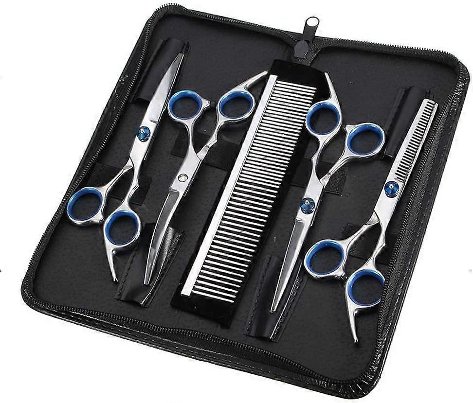Dog Grooming Scissors Set - 5-in-1 Sharp Curved Scissors for Pets