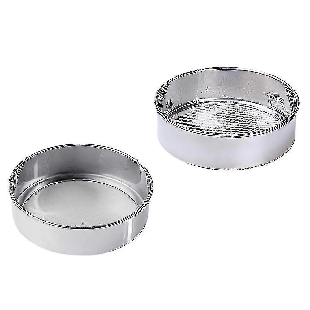 2pcs Fine Stainless Steel Flour Sifters Round Mesh Sieves Powder Colander Sifter Baking Tools Kitchen Gadget (60 Mesh+40 Mesh)