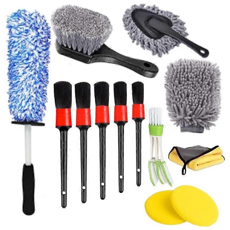 Set di spazzole per la pulizia dell'auto da 13 pezzi con spazzola per cerchioniSpazzola per dettagli auto per il lavaggio di ruote, motore, cruscotto, prese d'aria e interni, esterni
