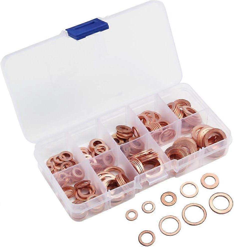 Metal Washers, 200 Pieces Copper Washers With 9 Sizes Flat Washer With Storage