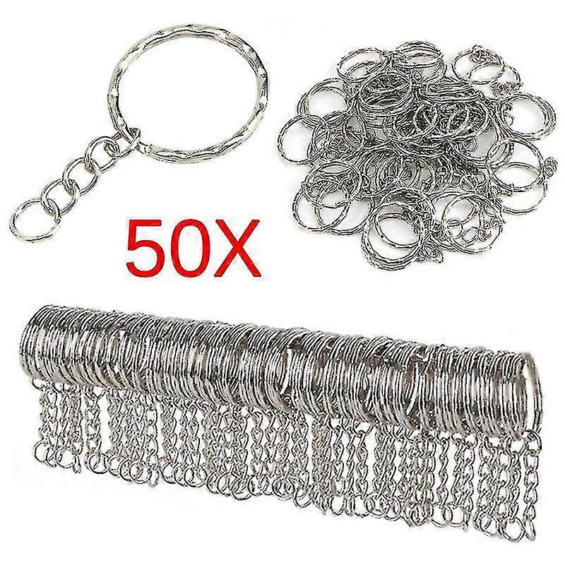 50pcs Diy 25mm Polished Silver Keyring Keychain Split Ring Short Chain Key Ring Hfmqv