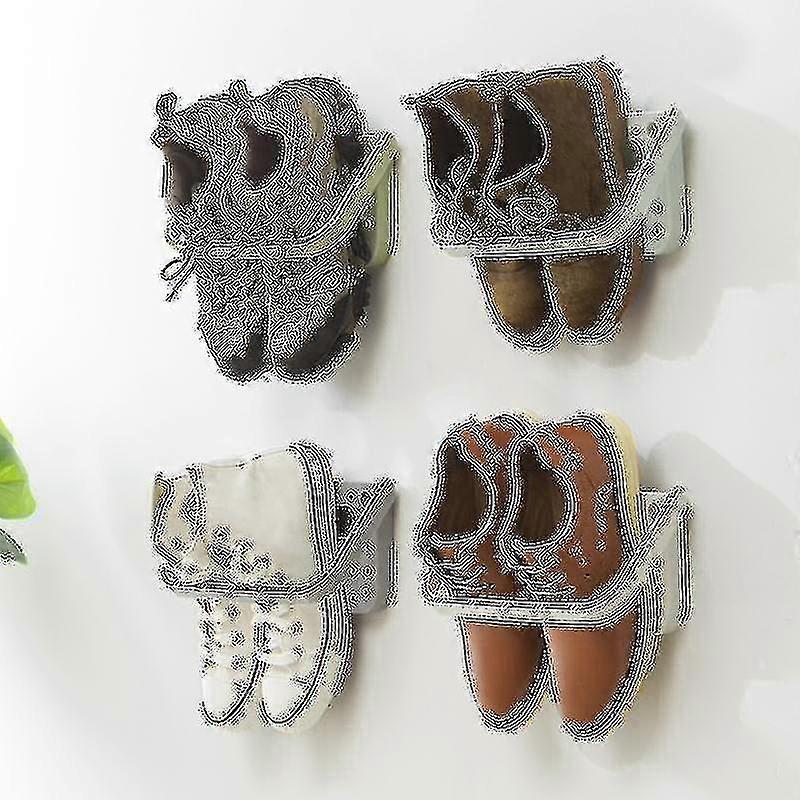 4 Pieces Foldable Wall Mounted Shoe Rack, Folding Shoe Rack Hanging Shelf For Shoe Storage Shelf, 4 Pcs Gray-CE