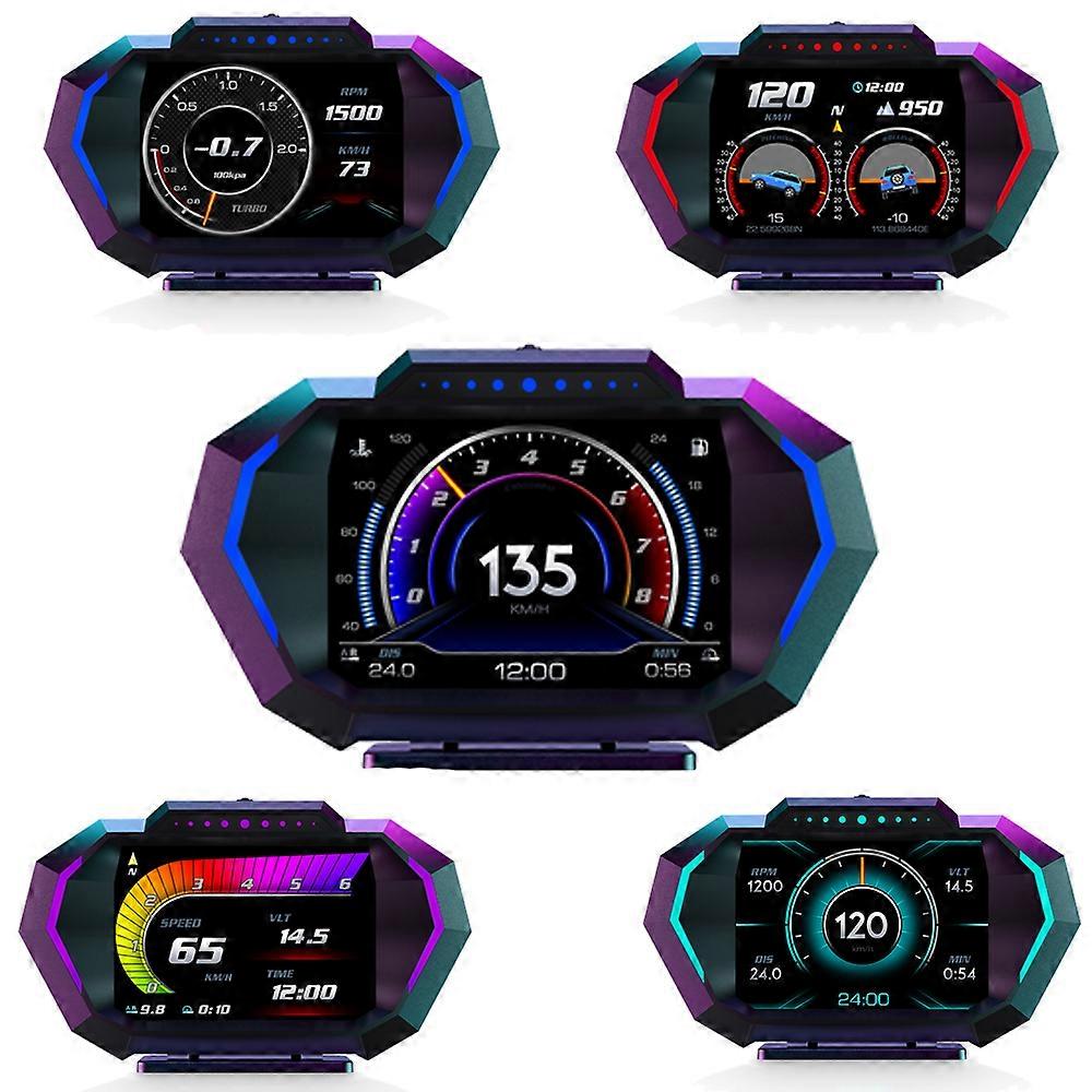 Multi-function Full LCD Instrument OBD+GPS Dual System Car OBD2 GPS HUD Head Up Smart Digital Speedometer with Tester Alarm