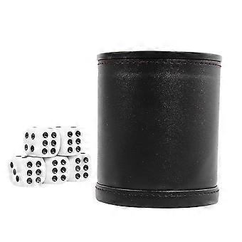 1 Set Leder Flanell Mute Dice Cup Bar Gaming Würfel Tasse mit 5 Pvc Würfel für Zu Hause Outdoor Camping Erwachsene Liebe Paare (schwarz)