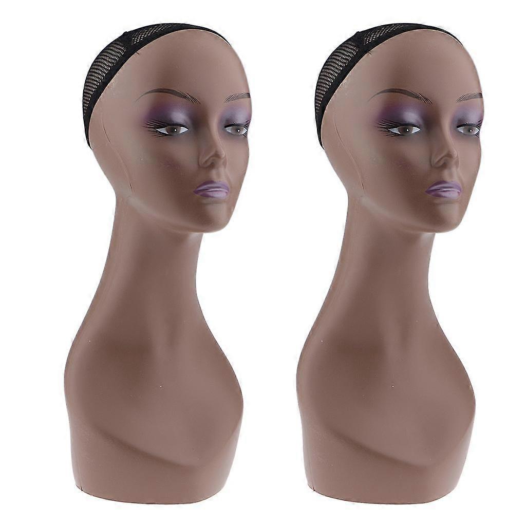 2pcs weibliche Schaufensterpuppe Männchen Kopf Perücke / Kappe / Schmuck Display Halter Stand Set