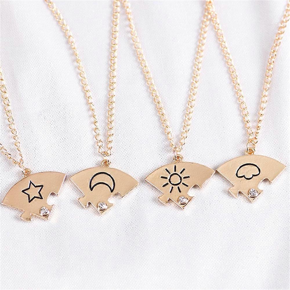 Collier Amitié BFF Best Friends Forever - 4 Pendentifs Puzzle Strass - Cadeau Pour Meilleures Amies