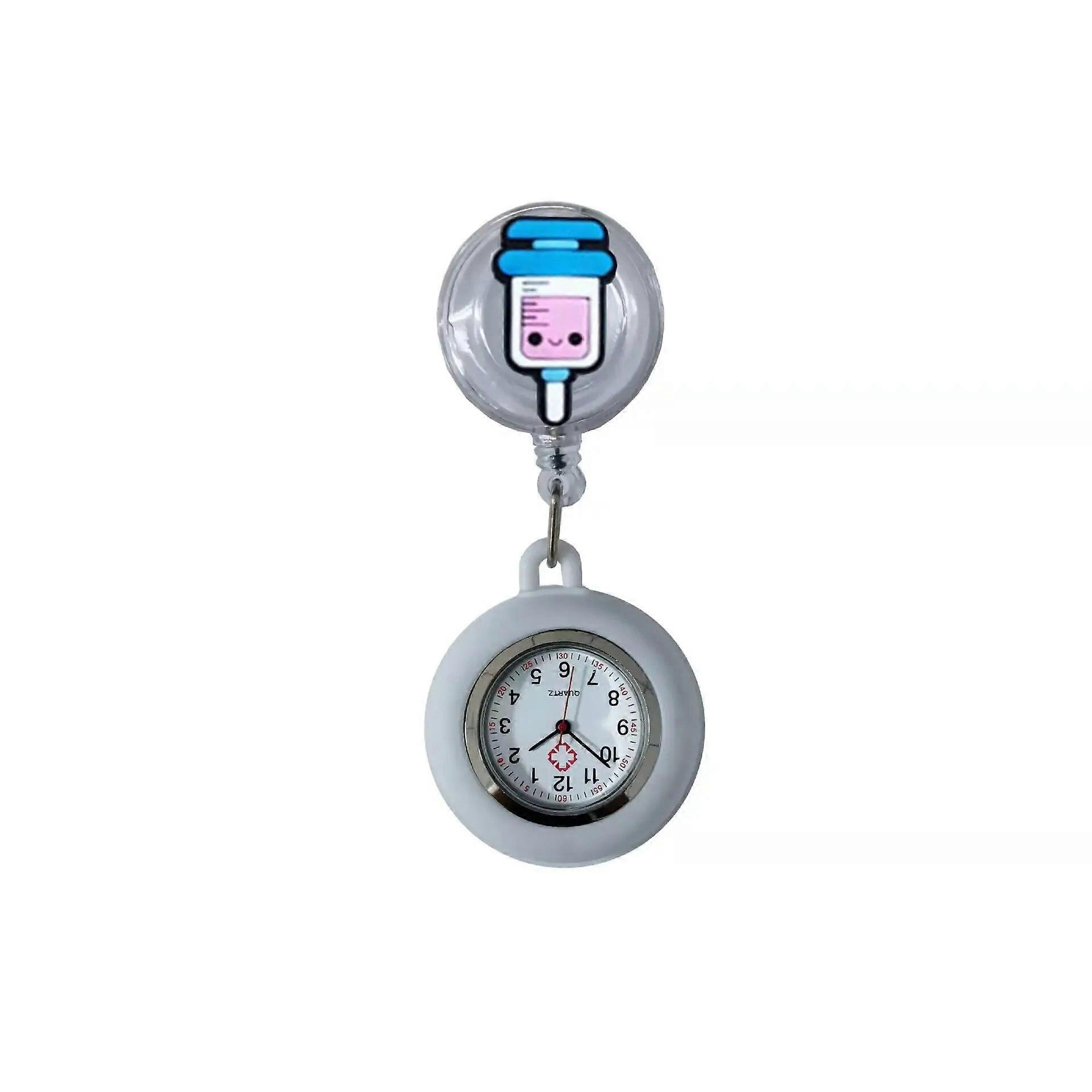 Cartoon Red Cross Retractable Badge Reel Pocket Watches for Nurse with Colourful Silicone Case for Medical Workers