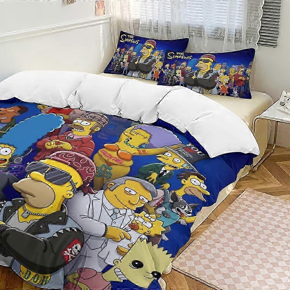 v1850 Lençóis Os Simpsons Os SimpsonsConjunto de Cama de 3 Peças Wa e Confortável Conjunto de Cama Capa de Edredom Macio (1 Capa de Edredom e 2 Fronhas) Lençol