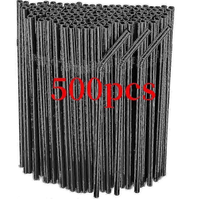 500/200/100pcs Flexible Bendy Black Drinking Straws Plastic Disposable Straws