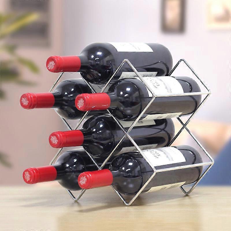Silver Wine Rack for 6 Bottles - Storage Organizer for Kitchen, Pantry and Fridge