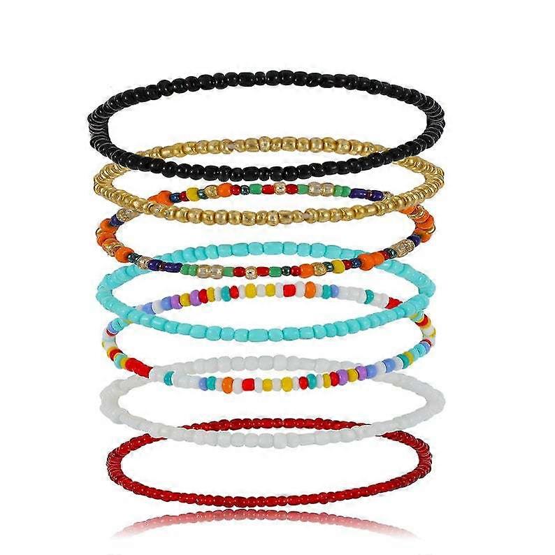 7 Bohemian Ankle Bracelets, Multi layer Ankle Beads Bracelet, Multi color Ankle Handmade Beads Women's and Girls' Foot Jewelry