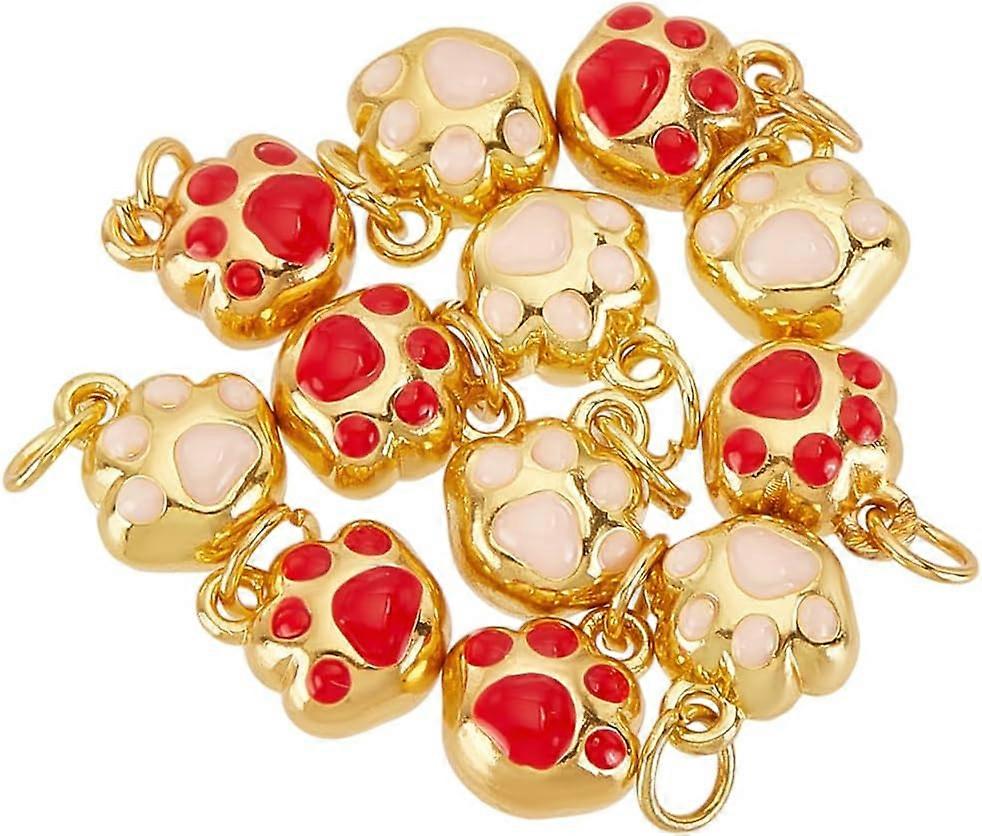 12Pcs 2 Colors Brass and Enamel Pendants Maneki-Neko Paw Print with Jump Ring Golden Mixed Color 10x9x6.5mm Hole: 3.5mm 6pcs/color