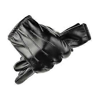Luvas de couro touchscreen femininas - Luvas de couro pu quente de inverno ao ar livre condução 2setblack