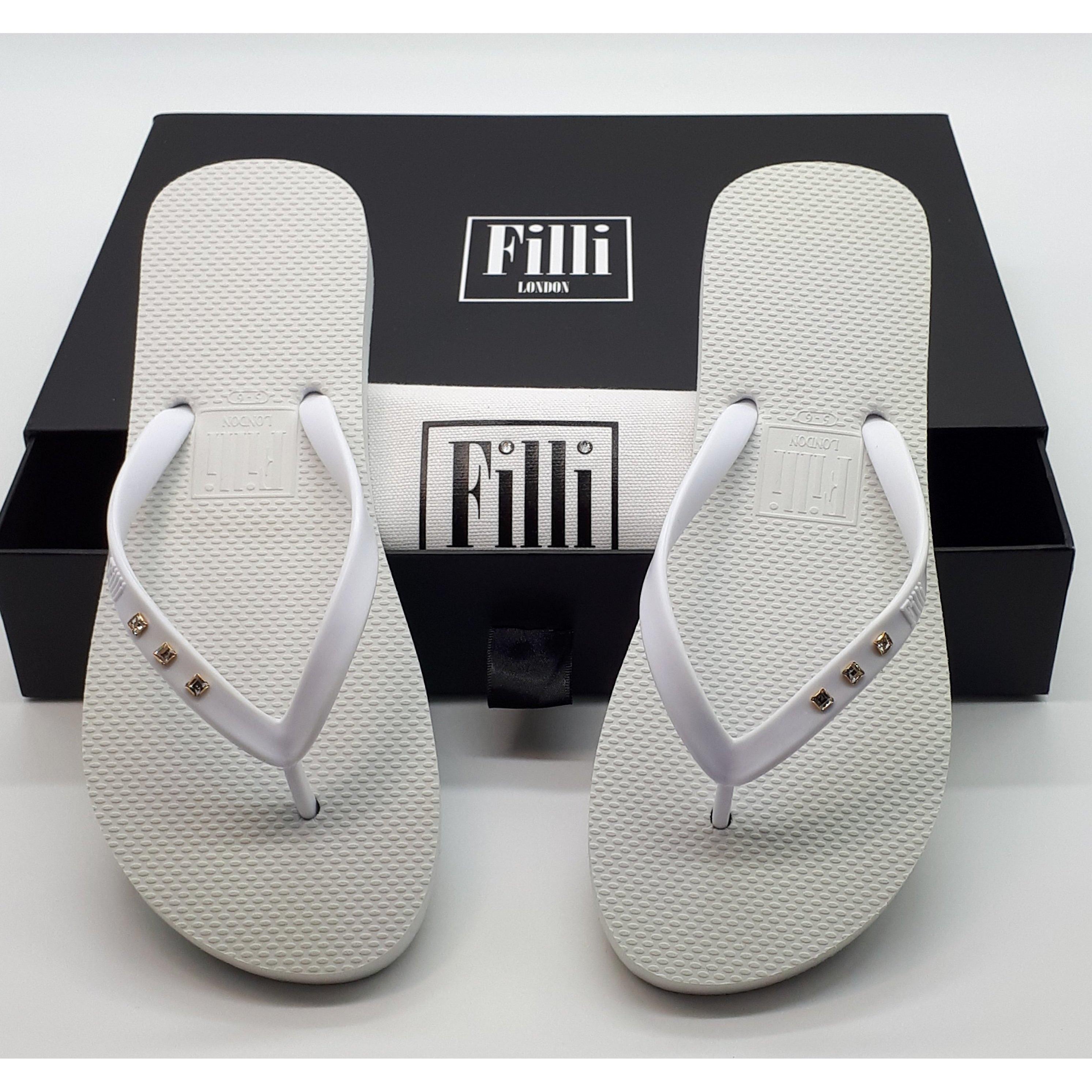 Filli London Monaco Crystal Flip Flops - White