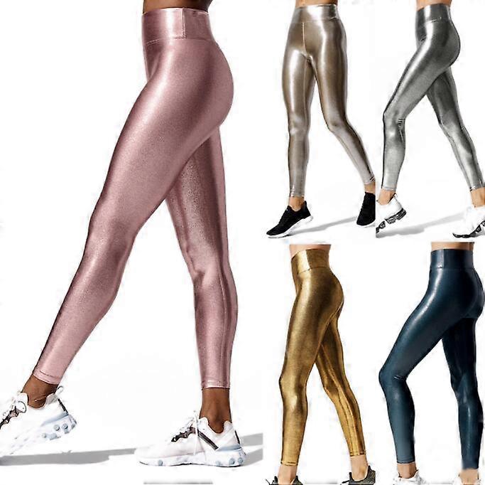 Women's Metallic Leggings Shiny Trousers High Waist Leggings