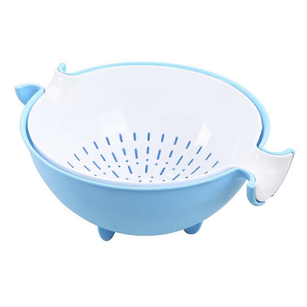 2-in-1 Kitchen Strainer Colander and Bowl Sets Large Plastic Washing Bowl and Strainer Detachable Colanders Strainers Set (Sky Blue)