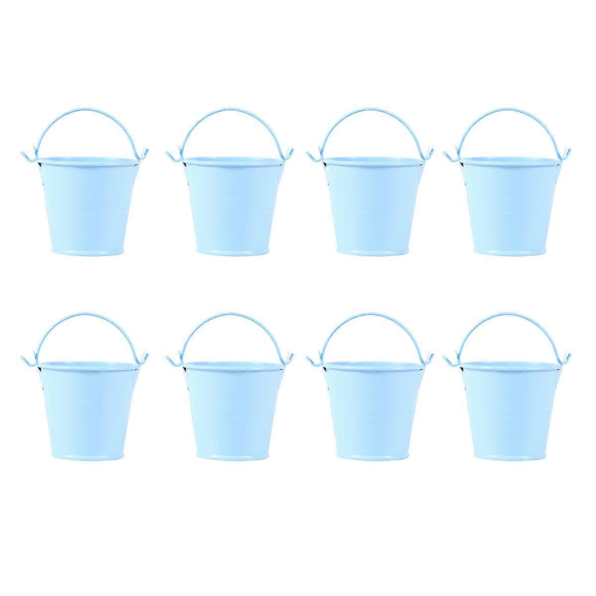 8pcs 8pcs Miniature Tinplate Bucket Small Flower Bucket Tinplate Flower Bucket Mini Plants Bucket for Home (Light Blue)