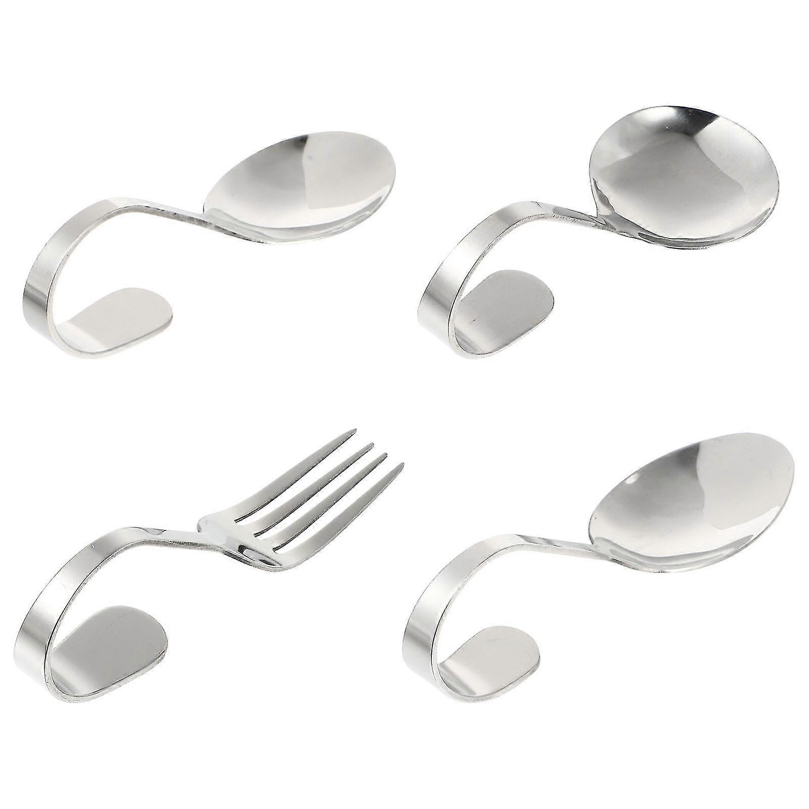 Spoon Bent Spoon Appretizer Dessert Spoon Pudding Spoon.(Silver)(3Pcs)