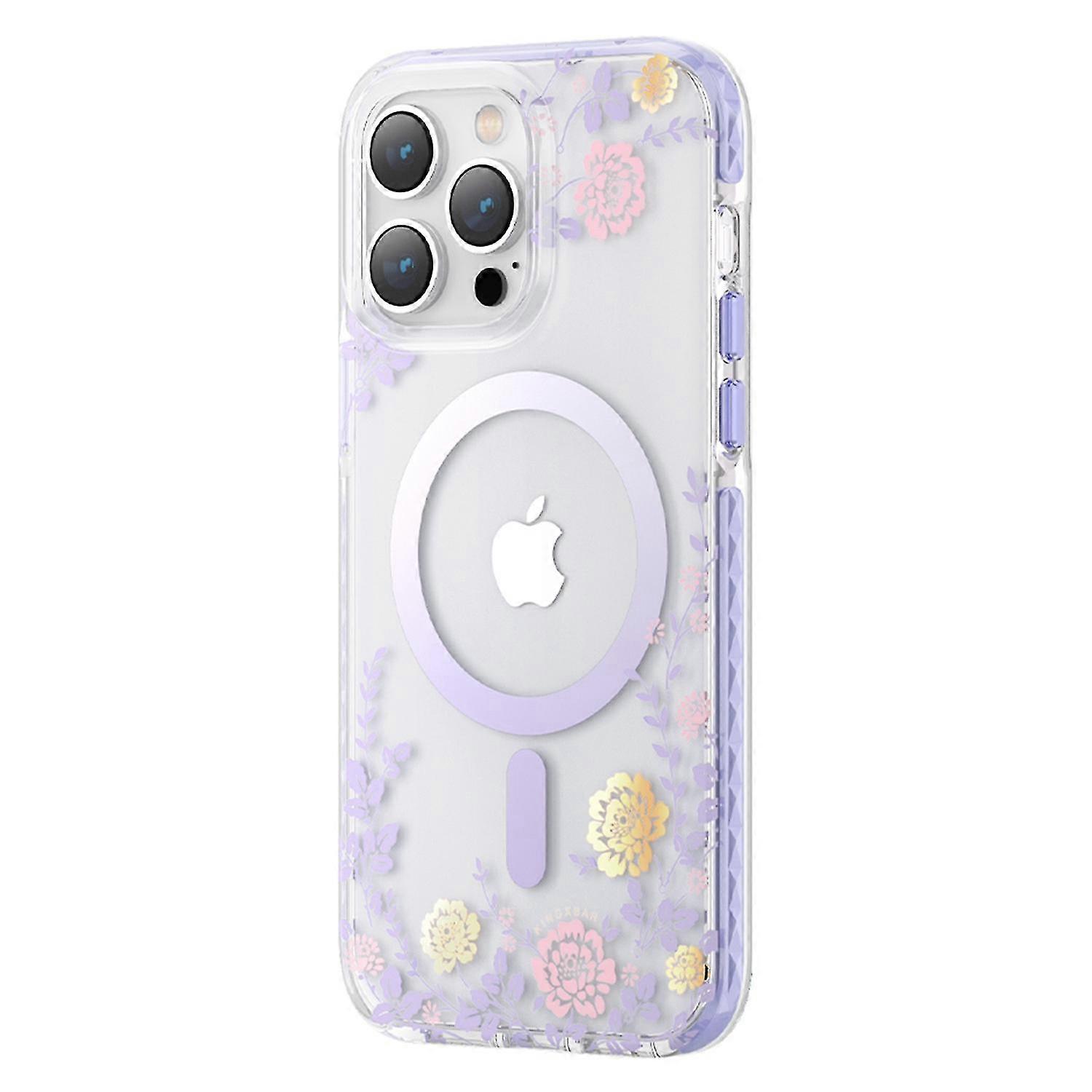 Kingxbar Flora Series Magnetic Case For Iphone 14 Pro Max Compatible With Magsafe, Anti-slip Pet+tpu Clear Iml Protective Phone Cover