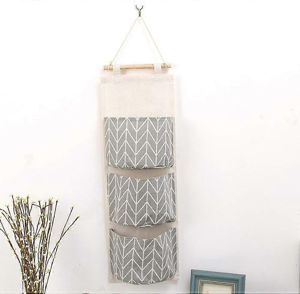 Wall Hanging Storage Bag Organizer - 3 Pockets (Gray)