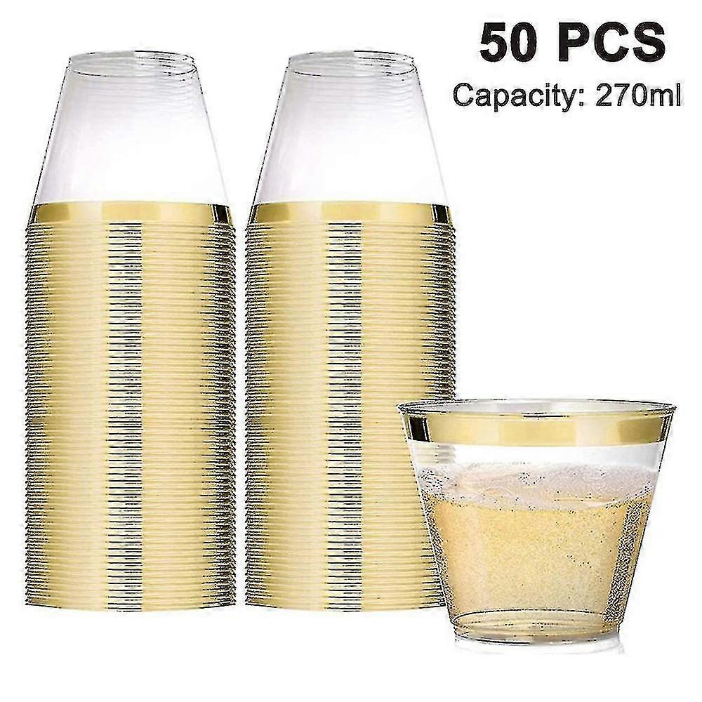 50 Pcs Transparent With Rim Plastic Cups For Party Wedding, Camping