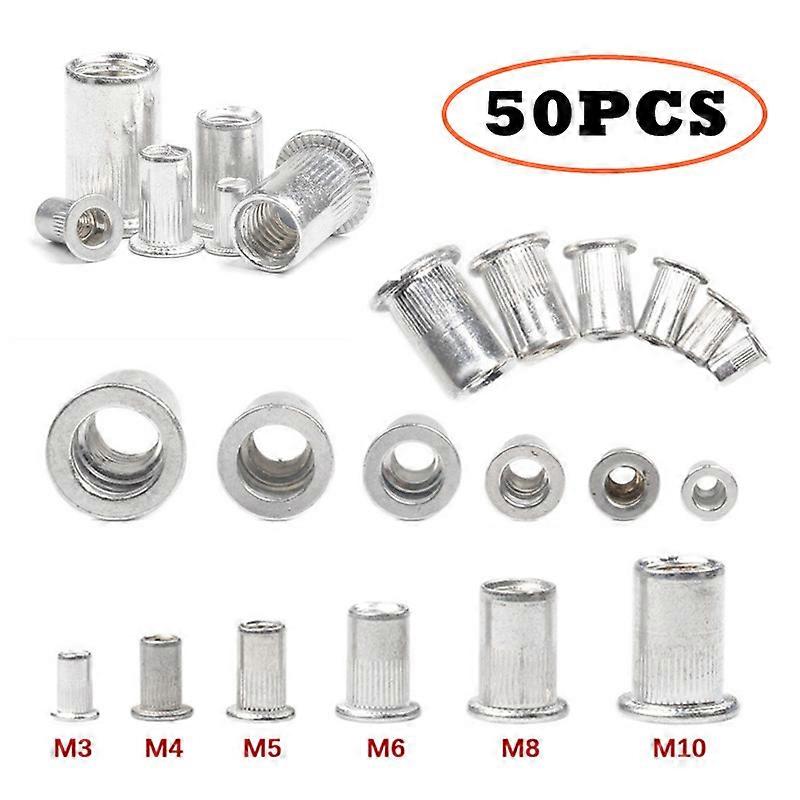 50/20/10 Stück Aluminiumlegierung Niete Flachkopf Gewinde Niet Einsatz Nutsert Cap Rivet Nut Kit M3 M4 M5 M6 M8 M10
