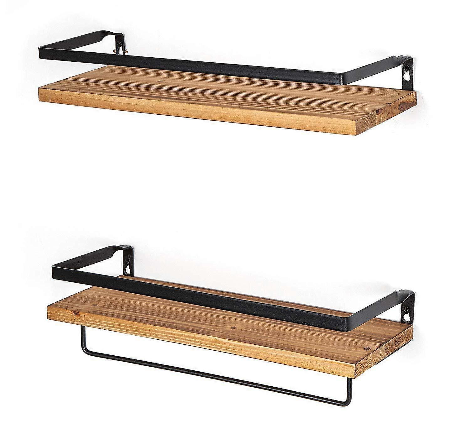2 layer Wooden Rustic  Floating Storage Shelves with Towel Rack (D-583-A)