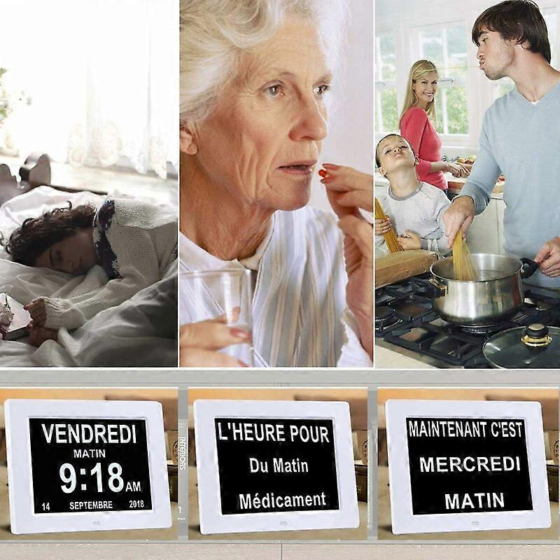 7-calowy cyfrowy zegar kalendarzowy LCD z datą, zegar kalendarzowy z datą, dniem i godziną | Zegar choroby Alzheimera | Zegar dla osób starszych To jest dla rodziców (biały)