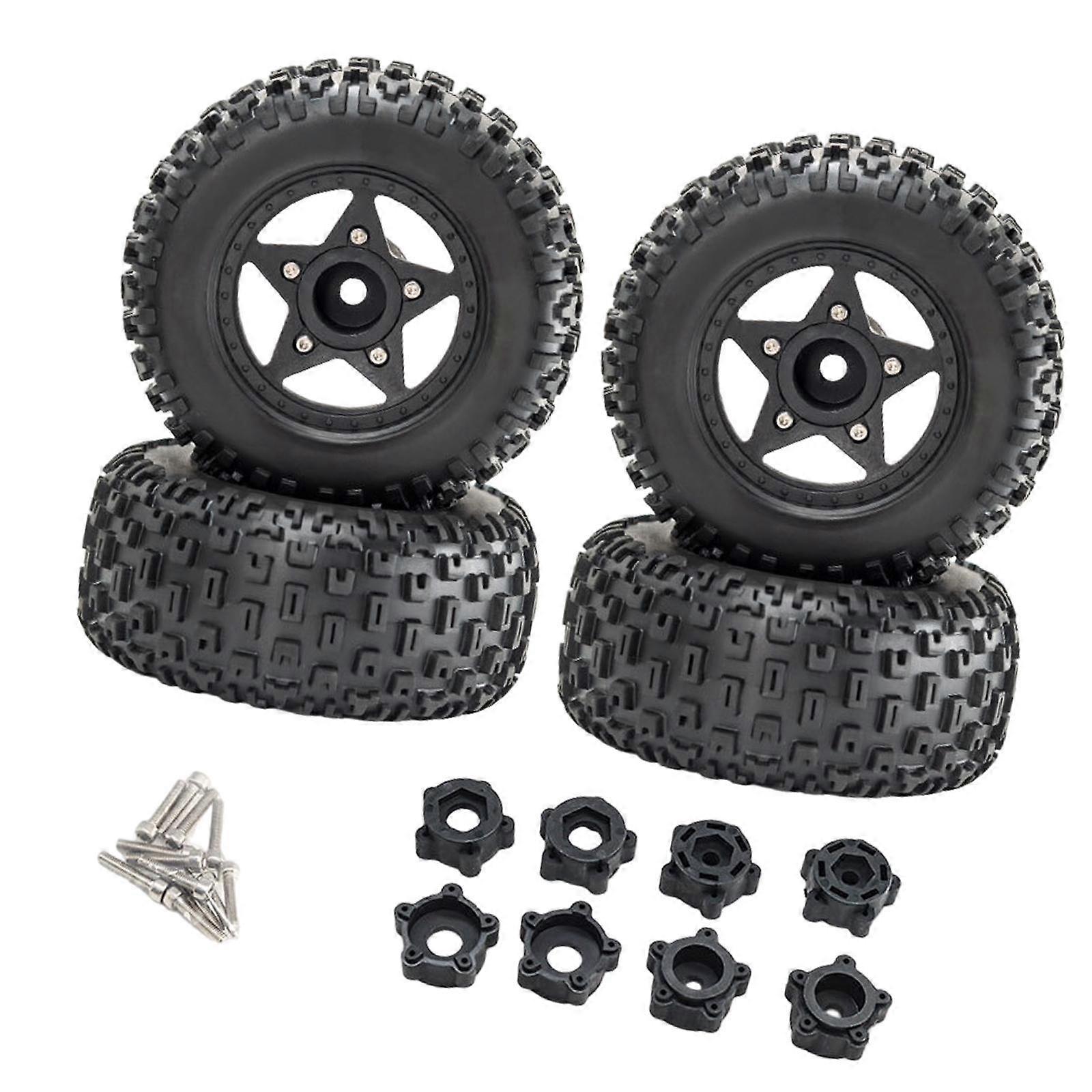 4Pcs 1:8 1:10 Wheels and Tires DIY Supply Rubber Tires Set Hobby Model Truck black