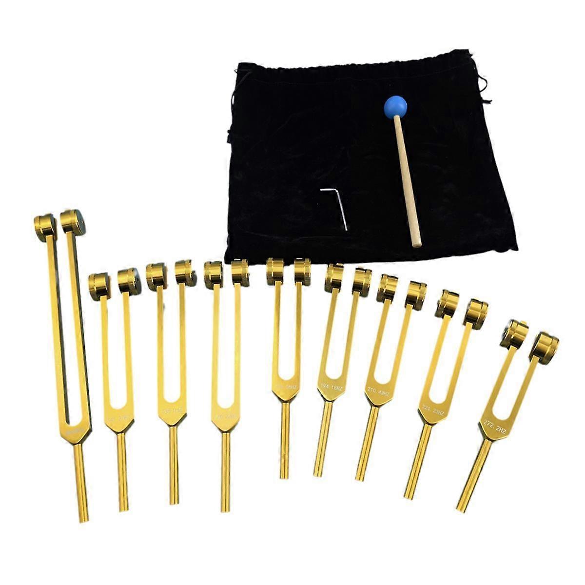 Aluminiumslegering Chakra Tuning Forks Sett med Hammere For Healing, Lydterapi, Yoga Gull