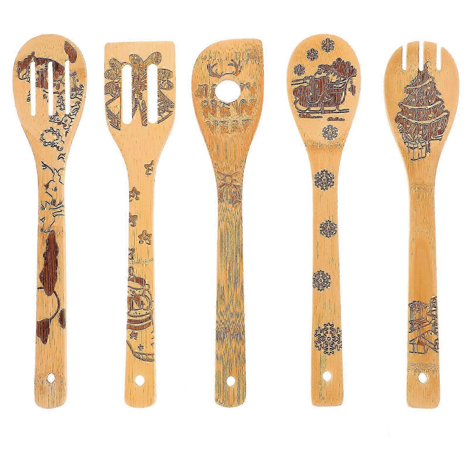 1 Set of Christmas Theme Bamboo Spoons Utensils Set Cooking Utensils Spatula Bamboo Spoon Cookware