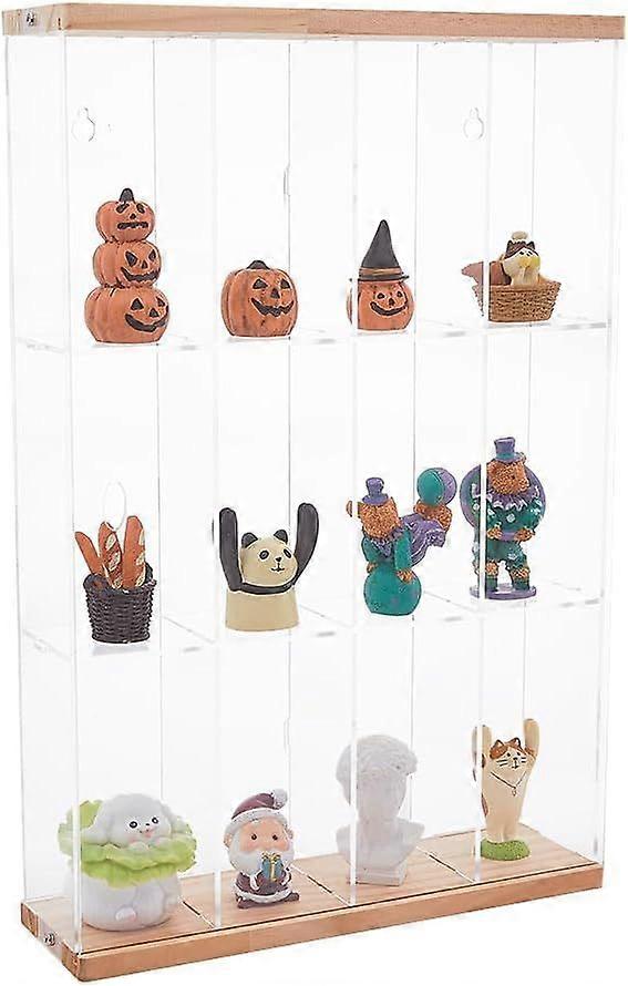 Clear Minifigures Display Case Acrylic Display Case with Black Base 3 Tier Showcase with 4 Grids Wall Mounted Storage Box for Dolls Building Block Min