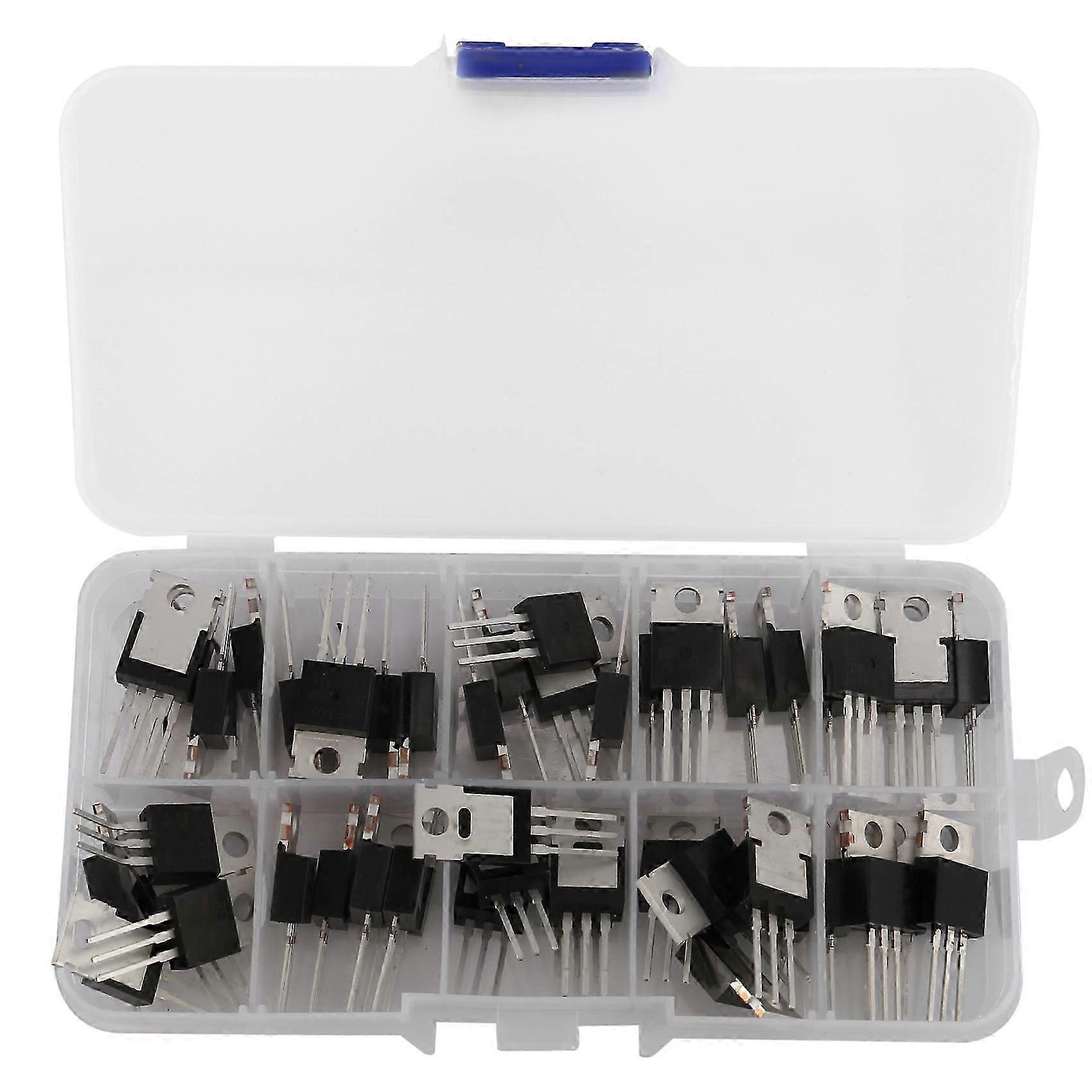 50 db-os, 10 típusú IRF sorozatú Mosfet tranzisztor válogatáskészlet, beleértve az IRFZ44/510/520/530/540/640/74 tranzisztorokat