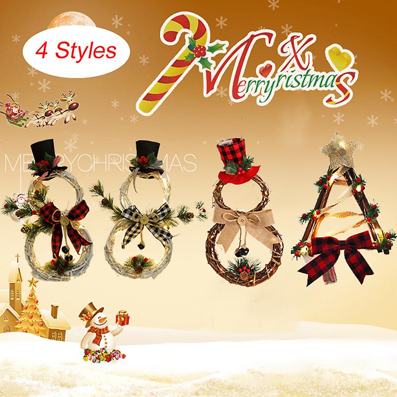 Christmas Led Rattan Wreath Snowman Shaped Wall Door Tree Hanging Decor Garland