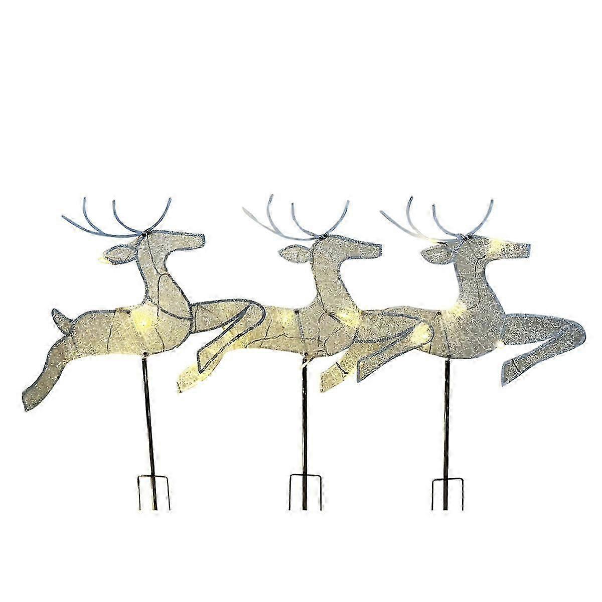 Home Christmas Yard Decoration, Set of 3 Pre-Lit White Reindeer with White Lights, Light Up Glitter