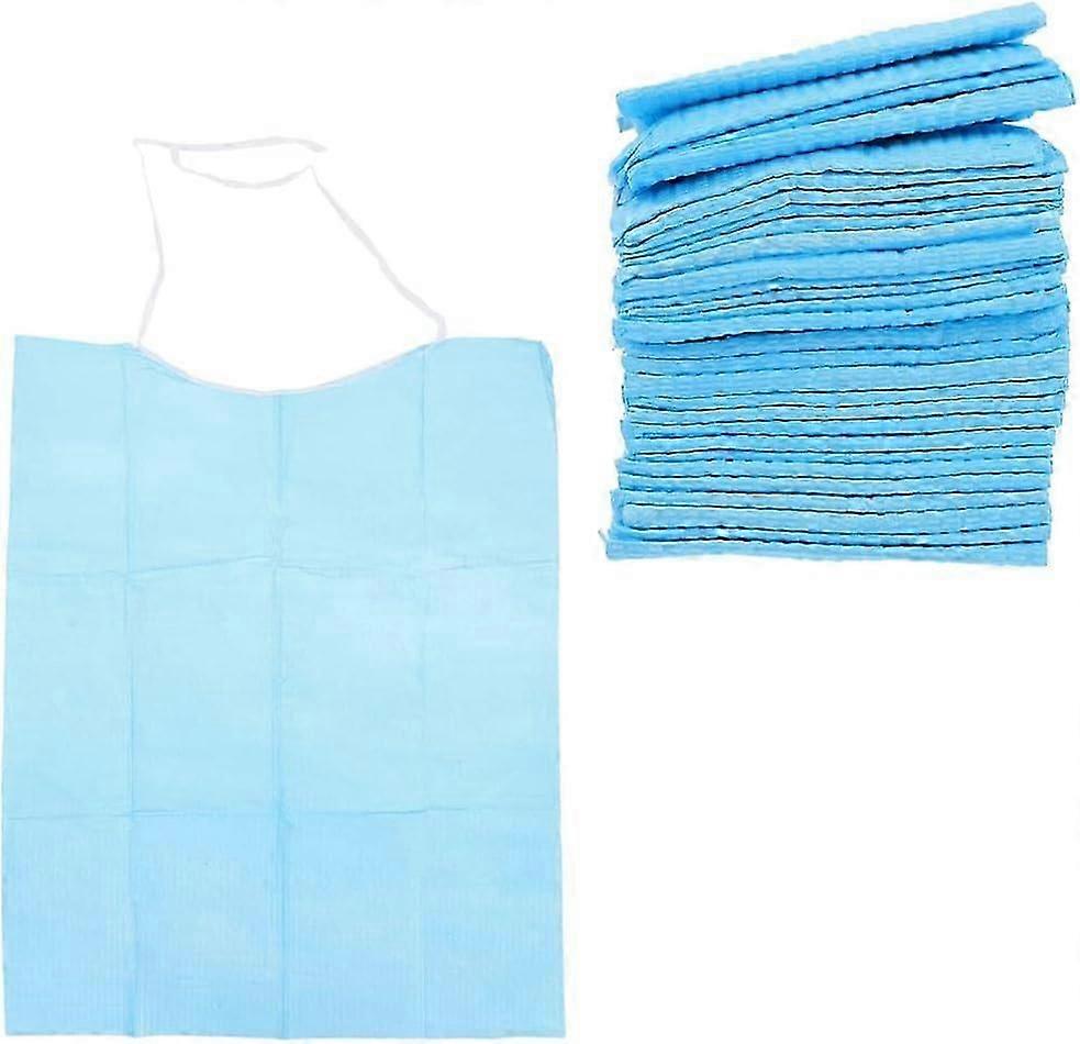 60ks jednorázových bryndáčků pro dospělé jednorázové dospělé kravaty Poly bryndáčky modré velké zástěry nad hlavou bryndáčku