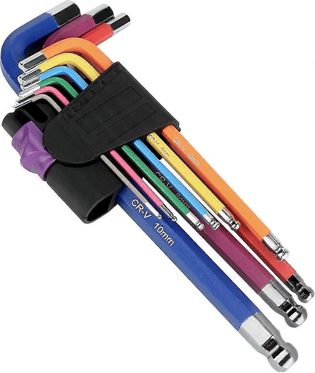 9pcs Multicolor Hex Bolt Head Hex Allen Wrench Set, Color Coded Ball End Professional Hex Wrench (1.5mm-10mm) Small And Compact With Stand