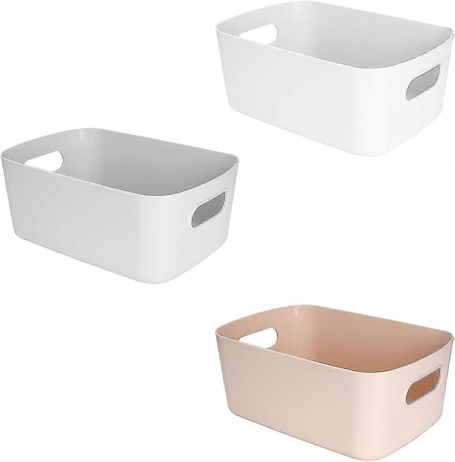 Plastic Storage Basket With Handles, Small Lightweight Storage Box Bin Organizer For Bathroom, Kitchen, Nursery, Cosmetics, Drawer, Shelves (set Of 3)