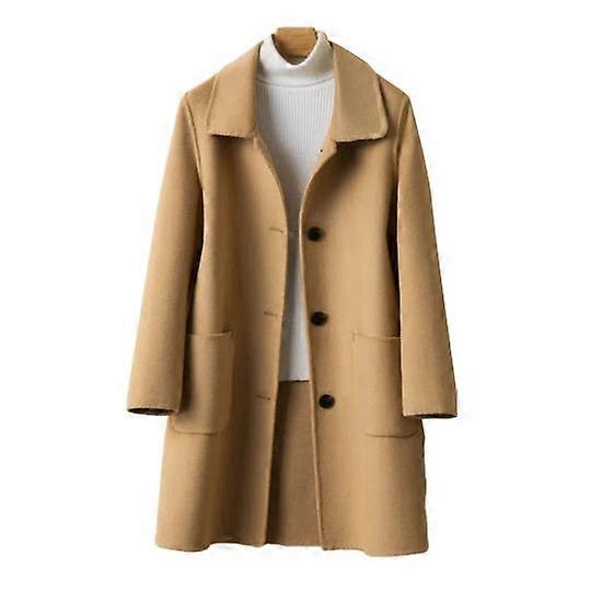 Women Fall Winter Coat Loose Solid Color Thick Cold Resistant Single-breasted Lapel Mid Length Long Sleeve Pockets Coat sential