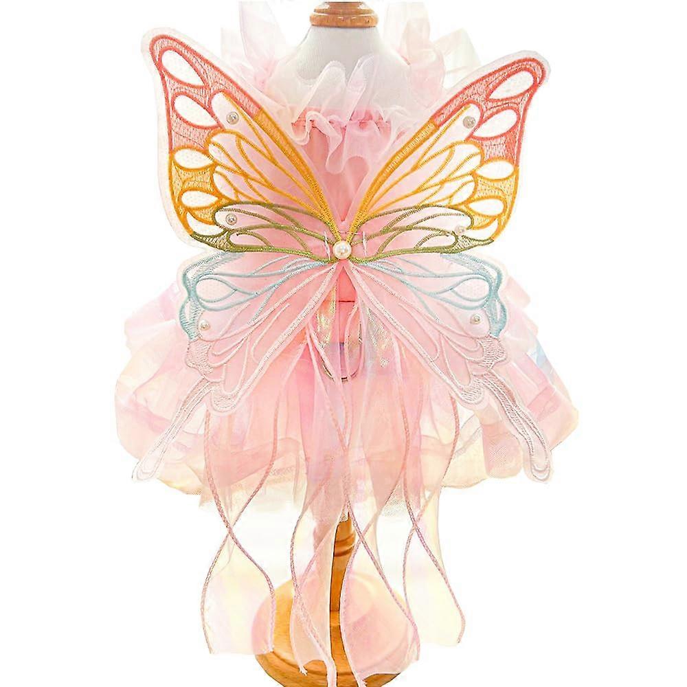 فستان الفراشة الوردي مع خاتم المقود - زي الهالوين للكلاب الصغيرة