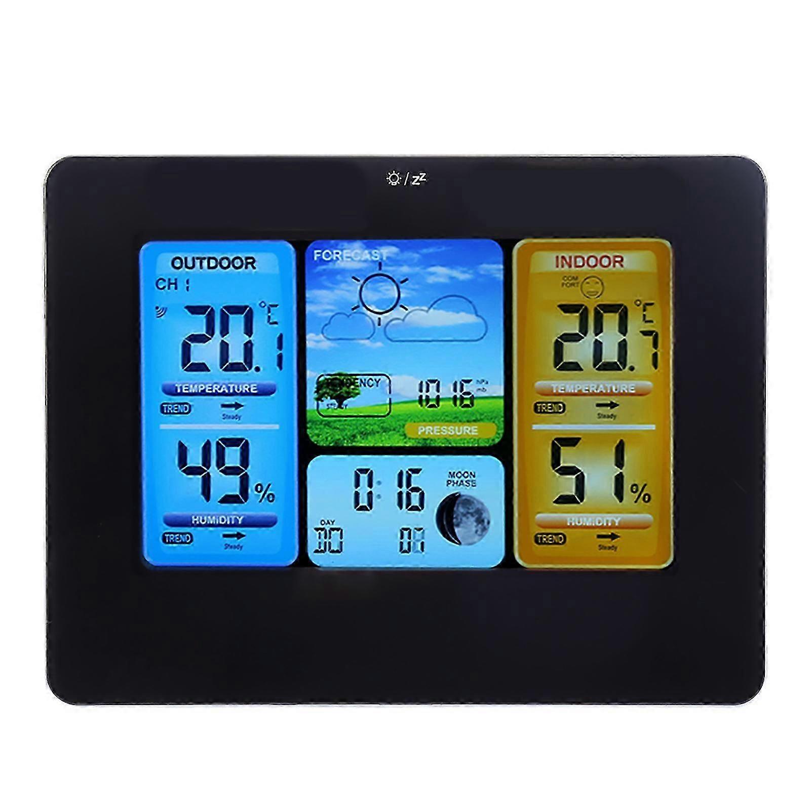 Lcd Digital Wireless Weather Station Clock Thermometer Indooroutdoor Humidity (black)