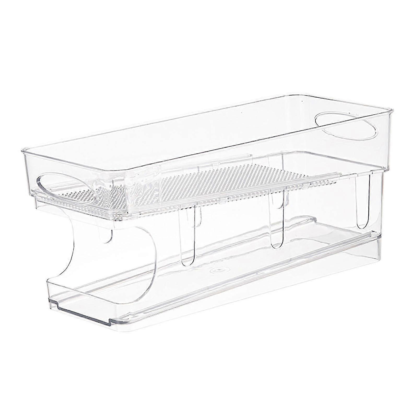 Double Layer Transparent Rolling Soda Can Organizer for Refrigerator - Automatic Beverage Storage