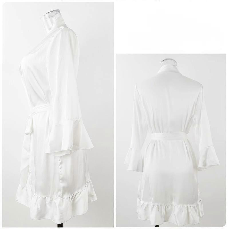 Temptation Private Room Sexy Pajamas Pure Desire Simulation Silk Lotus Leaf Cuff Cardigan Robe Nightgown