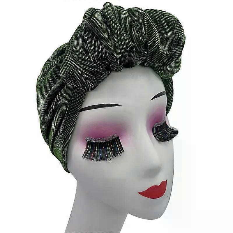 Women'S Strechy Beanies Hat Soild Color Twisted Female Head Wraps Bonnet Retro Caps Trendy Silver Thread Horns Turban Cap