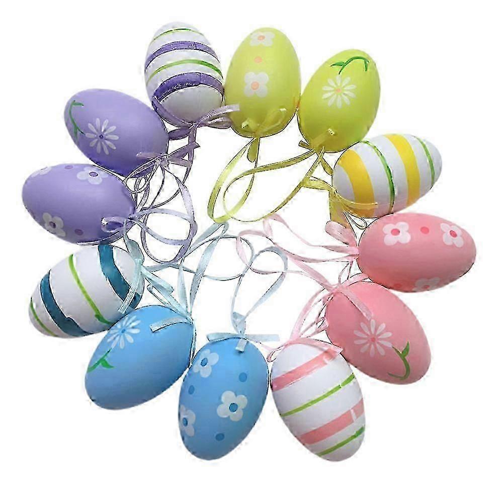 12pcs Plastic Easter Eggs with Ribbon for Hanging Decoration