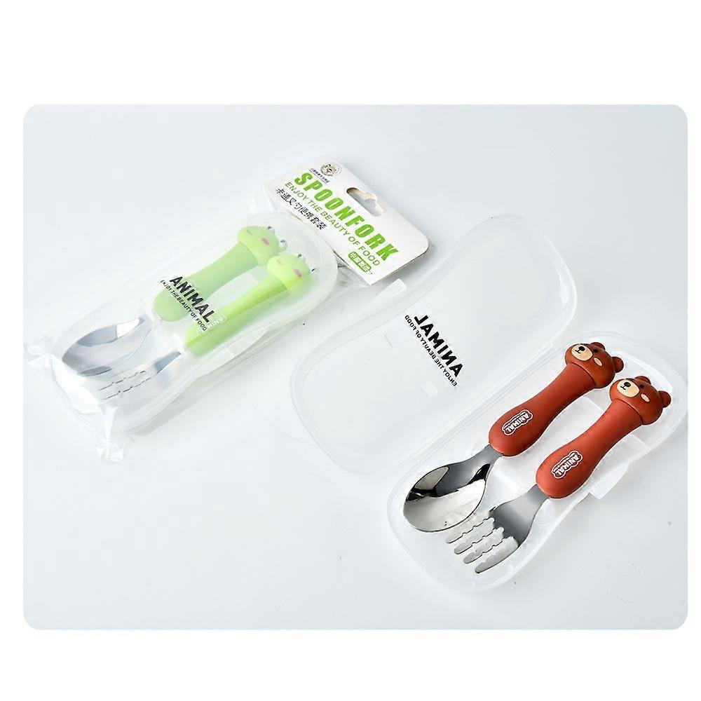 2Pcs Kids Travel Carry Set Children Portable Tableware Toddler Utensils Kids Spoon & Fork Set with Travel Case
