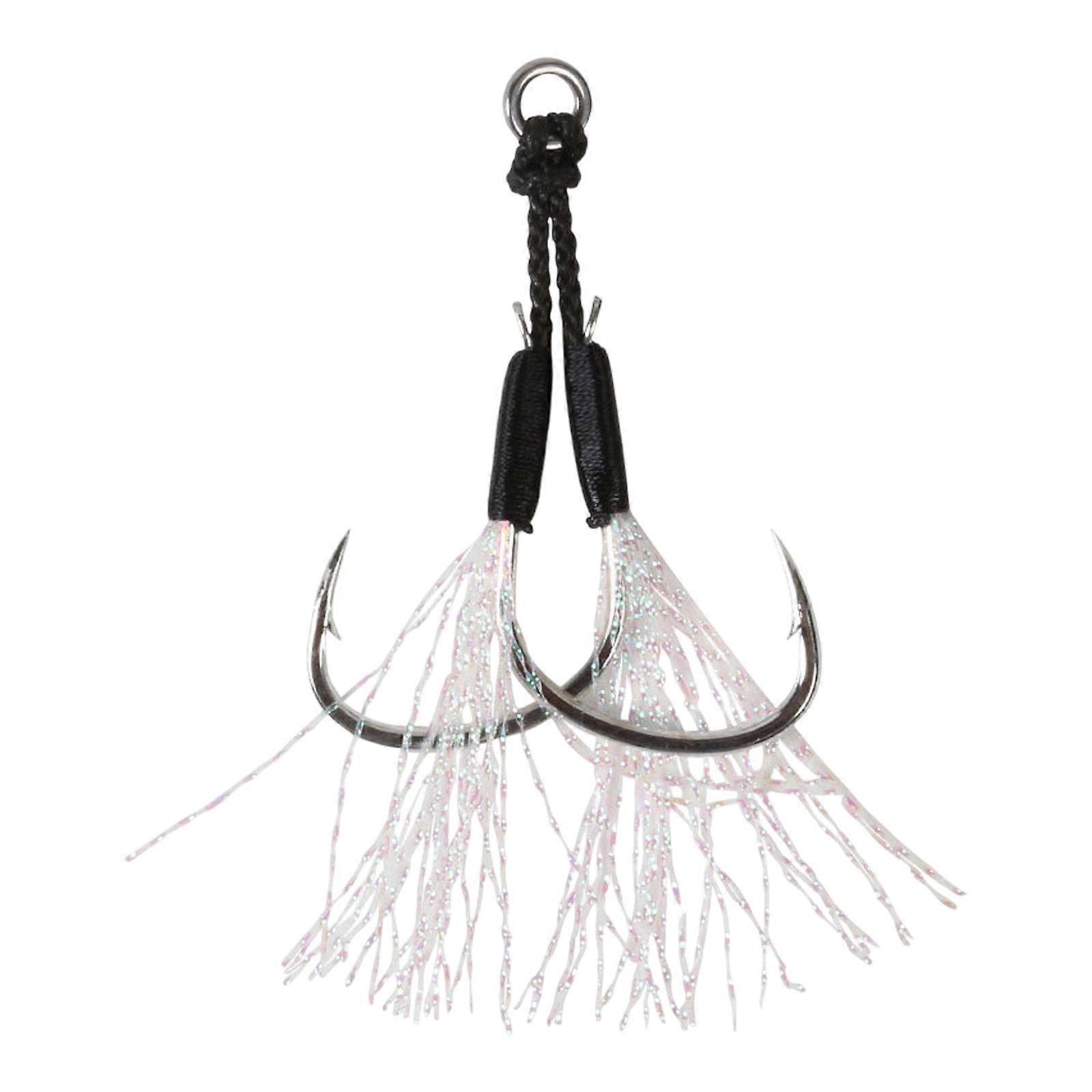 Anzol de Pesca de Jigging de Substituição de Iscas de Jigging Dancing Stingers com Anzóis de Assistência de Pesca Dupla com Teasers 2 Pack Branco