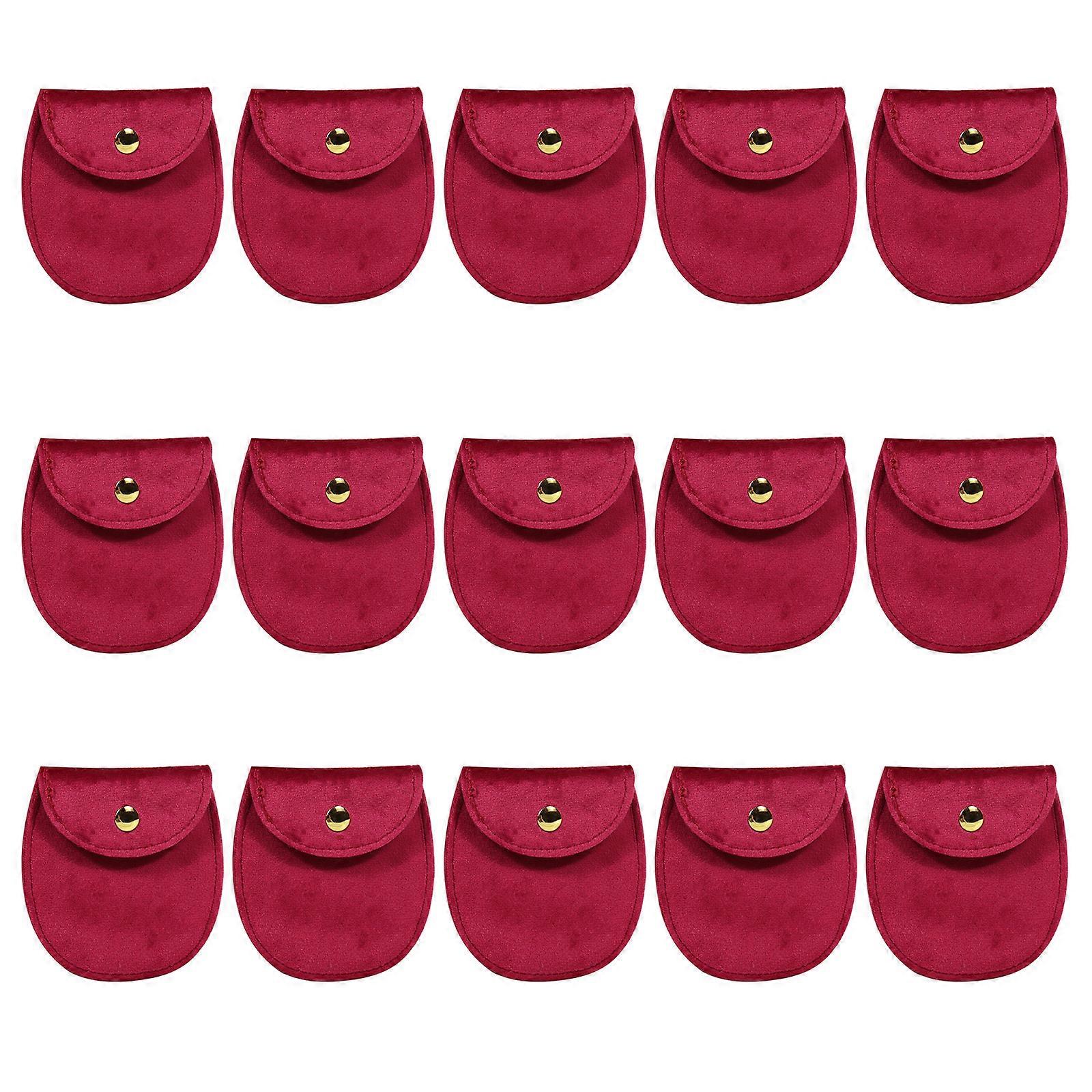 Pack of 15 Elegant Oval Flocking Pouches for Jewelry Storage Soft and Sturdy Portable for Gifting and Display Solution Red